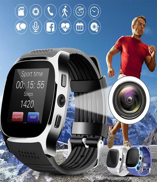 T8 Bluetooth Smart Watch com câmera Phone Mate SIM Pedômetro Vida à prova d'água para Android iOS Smartwatch Android SmartWatch2890212