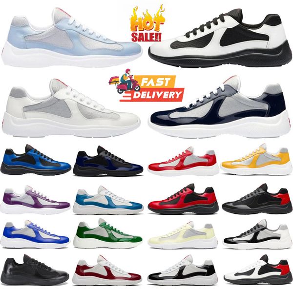 2024 Luxusdesigner Americas Cup Männer lässige Läufer Frauen Sport Low Sneakers Schuhe Männer Schwarze Gummi -Sohle Stoff Patent Leder Großhandel Rabatt Trainer