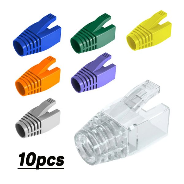 Stiefel 10pcs RJ45 Caps Cat6a Cat7 RJ45 Network Ethernet -Kabelanschlüsse Deckel Cat 7 Bunte TPU -Stiefel Scheide Schutzhülle