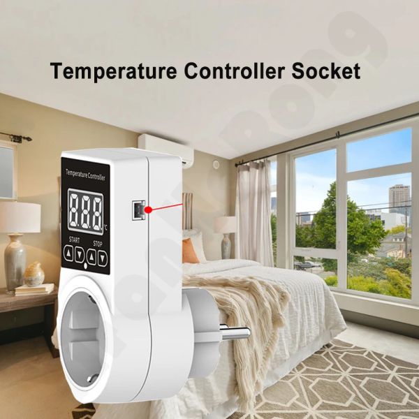 EU Temperatur Controller Digital Plug-in Thermostat Switch Sockel unterstützen Heizkühlungstag/Nachtsteuerung mit 2M Sensor