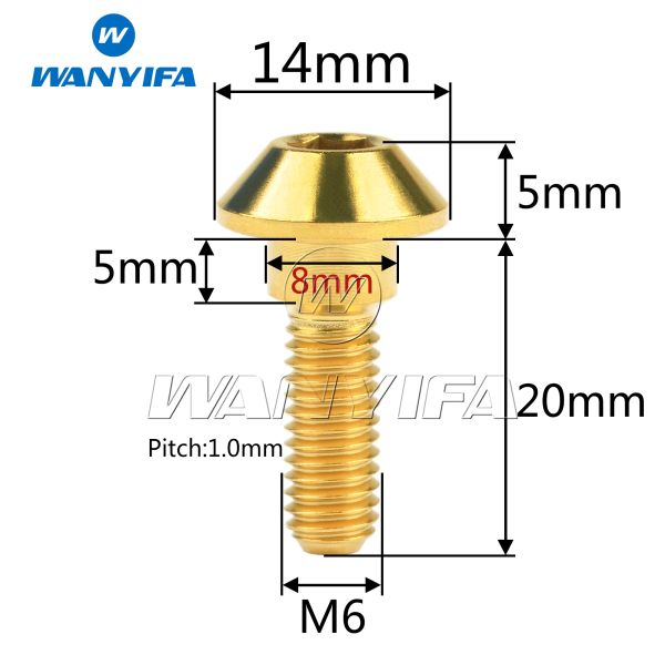 Wanyifa Titanium Bolt M6x20 мм конические шариковые винты для конических головных головок для мотоциклетных тормозов Yamaha 6 шт.