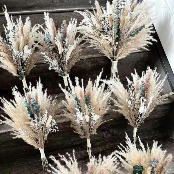 Dekorative Blumen natürliche Pampas Grasstrauß Phragmiten getrocknetes Dekor Braut Hochzeit Blumenarrangement Liebe DIY Home Dekoration