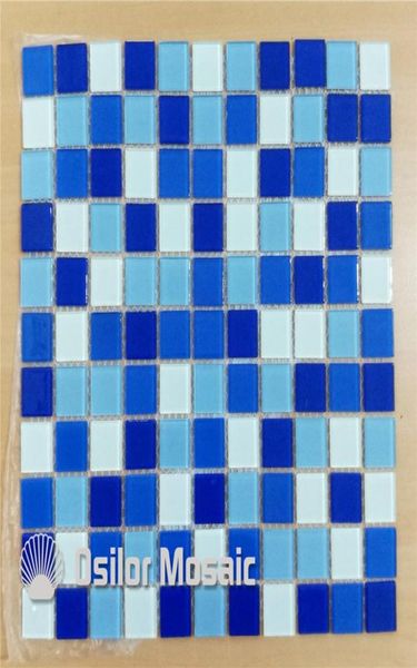 Mosaico de cristal azul e branco misto e mosaico de vidro para banheiro e cozinha Piscina de parede de parede de parede de 25x25mm 4 metros quadrados por lo8116898