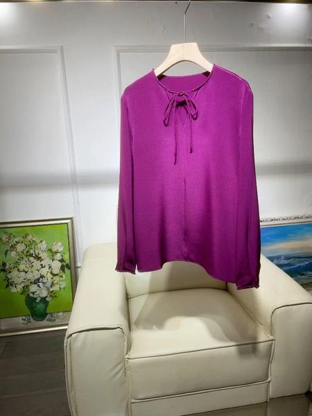 Frauenblusen 2024 Frauen Mode Langsame sexy lässige Phalaenopsis Purple Seidenhemd 0320