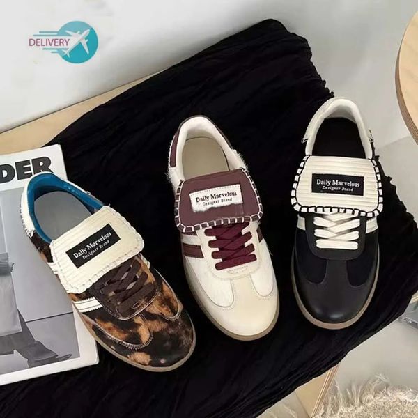 Дизайнер леопардовый принт Уэльс Боннер кроссовки обувь винтажный тренер без скольжения модная классическая черная белая мужчина женщин повседневная обувь