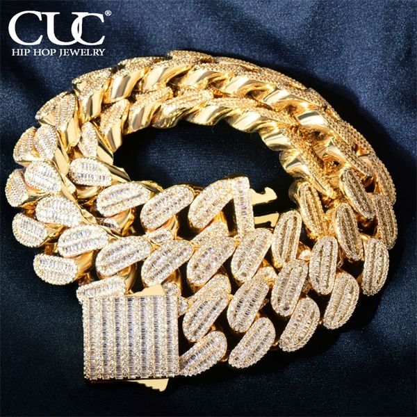 CUC Men Baguette Hiphop Colar 21mm Big Gold Color Chain cuban Chaned fora zirconia Miami Link Fashion Rock Rapper Jóias 240409