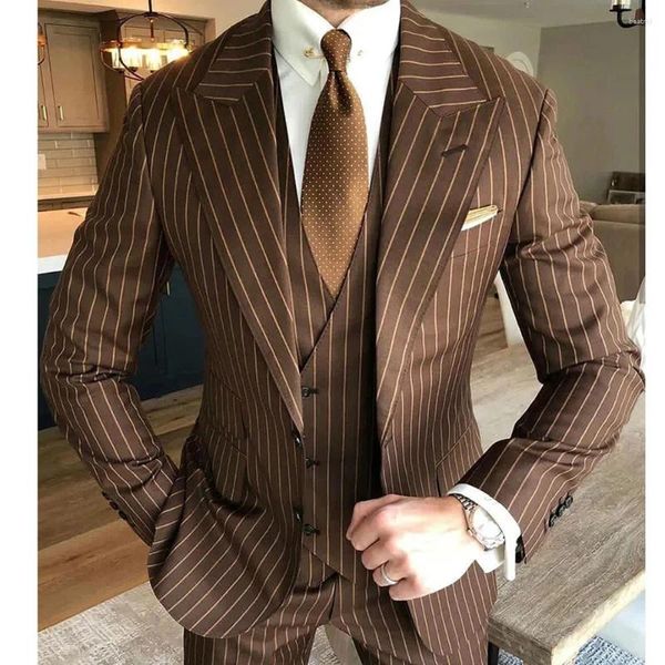 Abiti da uomo uomini d'affari vintage marrone singolo petrolio pantaloni giubbotto 3 pezzi Formale balla per festa blazer costume homme oour mariage