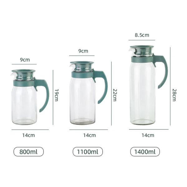 Brocca d'acqua in vetro Resistenza al calore Resistente alla vetro Carafe Beverage Distributore di acqua fredda con coperchio e maniglia