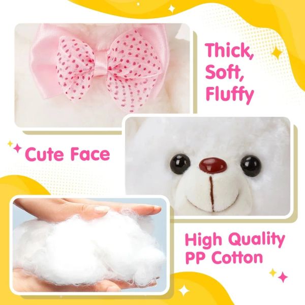 20 cm süßer weißer Bär Plüsch Puppe mit LED -leichten Tieren Kawaii Bärenpuppe rosa Bogengefüllte Kissen Valentinstagsspielzeug für Mädchen