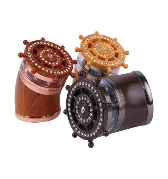 Rudder Diamond Metal Herb Grinders Tobacco Grinder 4 tiri a mano Scepitura a manciata a mano Stile di piega del frantoio con display che imballano nuovo ARR3970527