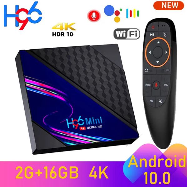 Box Android TVBox H96 Mini RK3228A Quad Core Smart TV Box Android 10.0 Assistente vocale 2GB 16GB 4K HD WiFi Media Player set top box