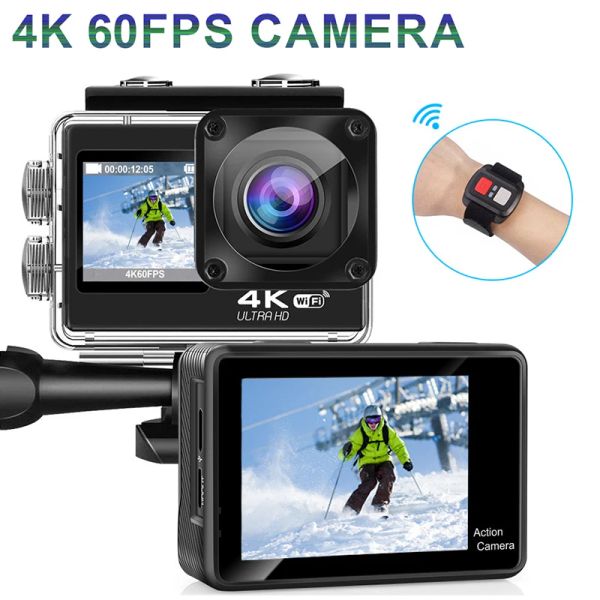 Câmera de ação de câmeras 4k 60fps câmeras 24mp 2.0 toque lcd 4x eis tela dupla wifi de controle remoto à prova d'água webcam sport video gravador de vídeo