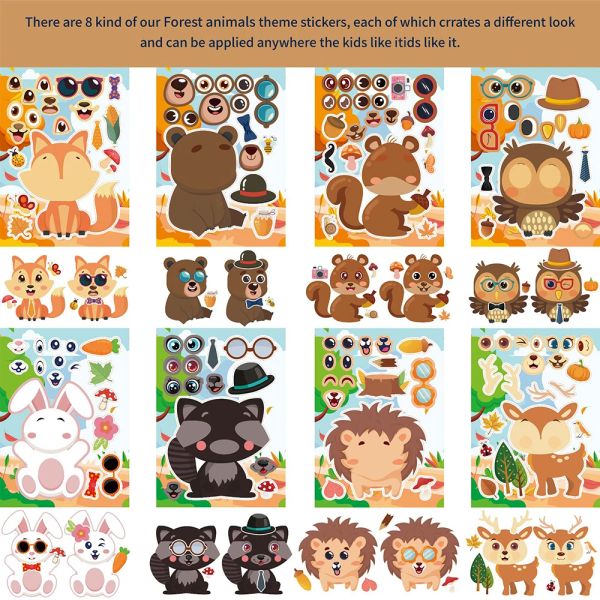 8/16Sheets Crianças Games de adesivos de quebra -cabeça de animais DIY Coruja Owl Bear Deer Assemble Jigsaw Funny Kids Educational Toy Boys Girls Party Party