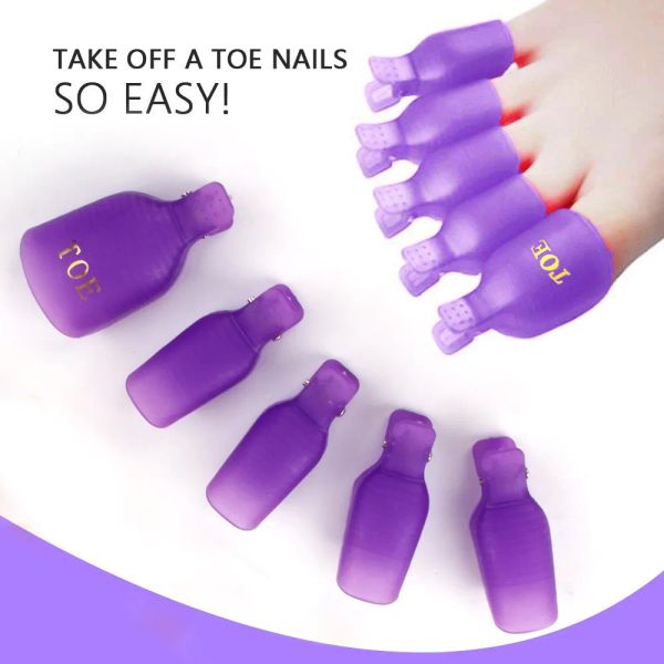 5pcs para o pé de dedo do pé de tampa de tampa de plástico manicure fasel-off unha unha uv gel de removedor de removedor de pés profissionais de pedicure ferramentas de pedicure