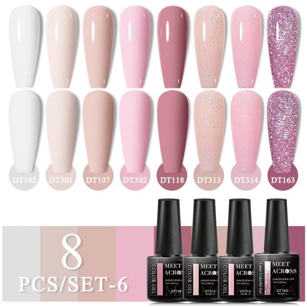 Incontra attraverso 8pcs/set glitter rosse rosa rosa smalto per chiodo semi permanente immergiti dal kit di manicure per chiodo vernice gel