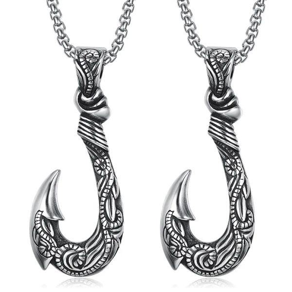 Retro Viking Fish Haken Form Pendell Halskette Herren Halskette Metall Gleit Vintage Fischhaken Halskette Anhänger Accessoire Schmuck Schmuck