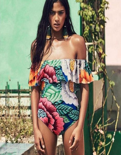 Mulheres Sexy One Piece Swimsuit Floral Print Swimwear Summer Summer Backless Strapless Beach Wear