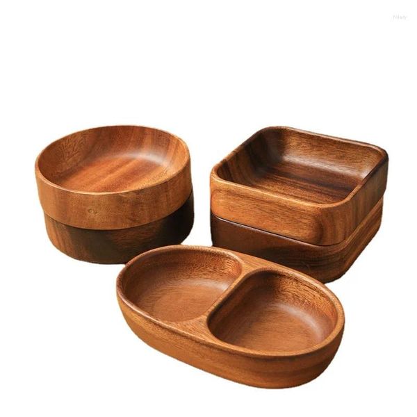 Placas Acacia Wood Wood Solid Secut Snack Plate Plateea Pequena Platô vegetal e Salada Bowl Divided Feal