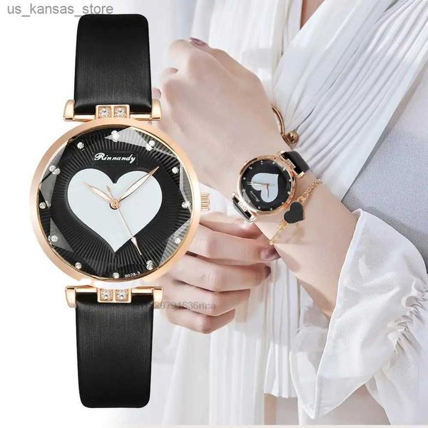 Armbanduhr Fashion Hot Sales Branded Ladies Quartz Alloy Heart Design Leder ES Relojujer auf Trend mit Herzformarmbändern240409