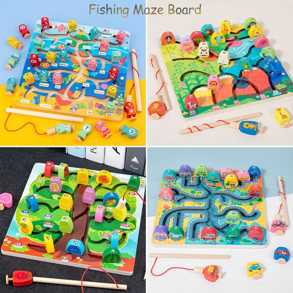 Montessori Magnetic Maze Lettera di abbinamento Numeri di gioco Fruit Animal Cognitive Fine Motor Training Toys for Children