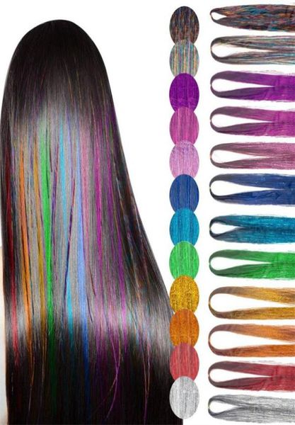 Длиной 90 см блестящие блестящие волосы мишура радужная шелковая волоска наращивания ослепляют женщины хиппи для плетения головного уклона2179533