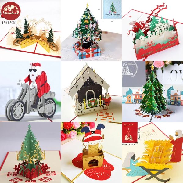 Yeni Orijinal 3D Pop Up Santa Kartları Evlenmek Noel Tebrik Kartı Partisi Davetiyeleri Hediyeler Yeni Yıl Hediye Kartı Yıldönümü Kartveri