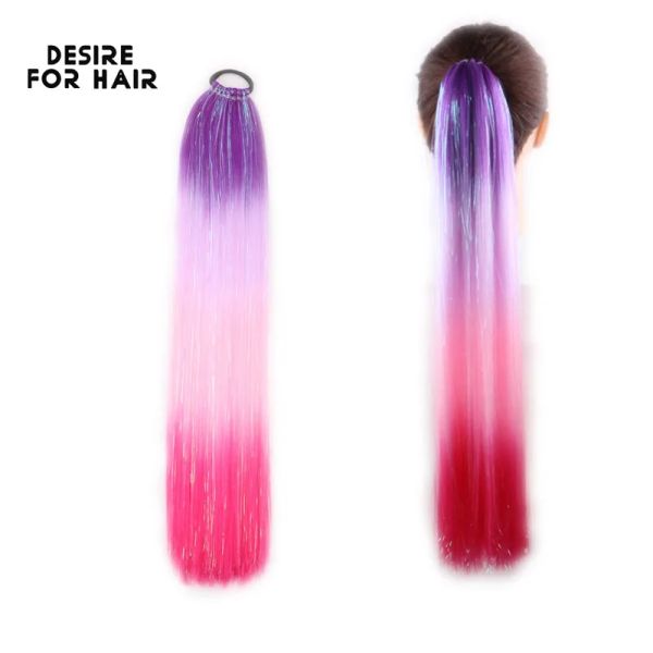 Desejo de cabelos 26 polegadas rabo de cavalo yaki peças lisadas com cabelo de cabelo mix tinsel bling bling shnthetic shethetic hair