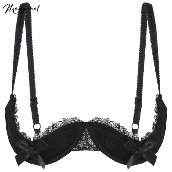 Mulheres Sexy Aberto da prateleira de arco de arrue Bras 12 xícara de brassiere push up up acolchoado tira ajustável Demi balconette bowknot rouphe bustier 240320