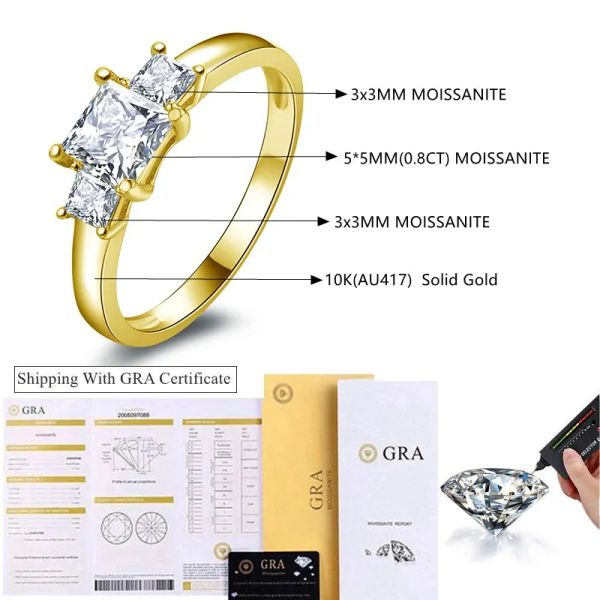 Lnngy 10k reines Gelbgold Moissanit Solitaire Ring für Paare exquisit