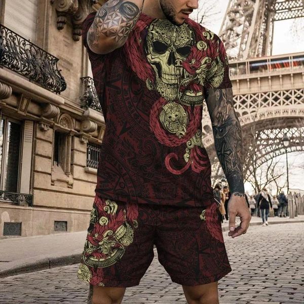 Men's Tracksuits Skull 3D Skull Summer Summer Sleeve T-shirt Terno Sportswear Street Shorts 2 peças Men Ches