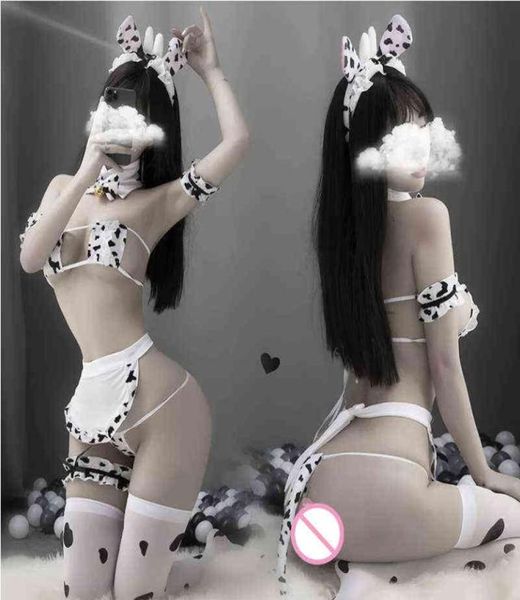 Mulheres sexy kawaii cow empregada cosplay lingerie definido elástico erótico flertar saia de sexo BDSM roupas de sexo para casais H2204257305263