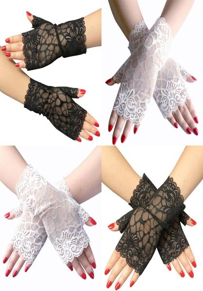 Bayanlar parmaksız kısa dantel eldiven dans partisi cosplay aksesuarları gelin düğün eldiven siyah ve beyaz renk3433309