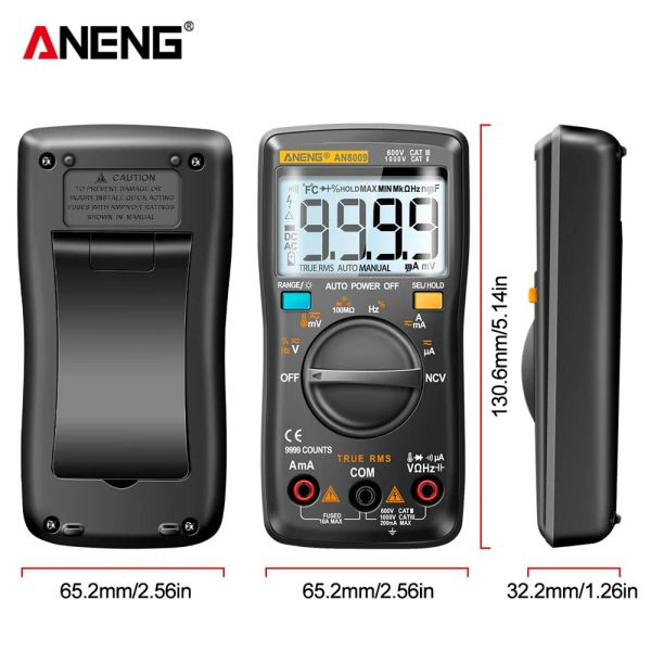 Aneng AN8009 True-RMS Digital Multitimeter Transistor Tester Tester Tester Tester Automotive Capacità elettrica Misura