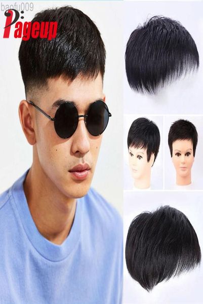 Pageup Sintetico Short Wigs Capelli toupee per men039s Maschio Black Wig Natural Magle Natural Balding Style Sparse Cut L2208091179094