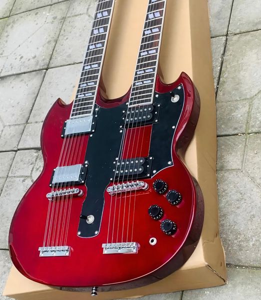 Özel Koyu Kırmızı Jimmypage 6+12 Dizeler GSG Çift Boyun Elektro Gitar Çift Boyun Gitar JP EDS1275 SICAK