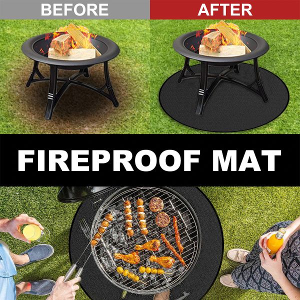 Grillpolstermatte Feuerstelle für Grill BBQ Round Herd Feuermatte Drei geschichtete verdickte feuerfeste Herd Feuermatte für Deck