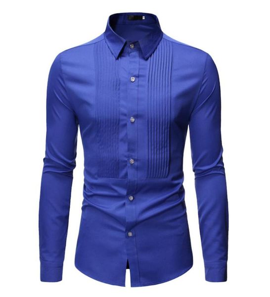 Camisa de smoking de casamento azul royal para homens marca moda slim fit manga longa massacto de colar de colar de manga longa Shirts5237826