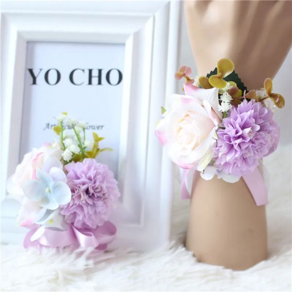 Yo cho hydrangea nuziale bouquet bides boutonnieres cornici di seta flores fiore giallo a mano per arredamento rosa della damigella