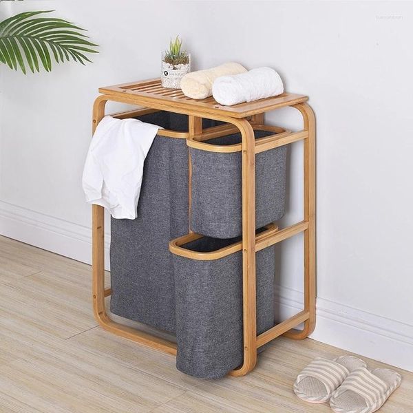 Borse per lavanderia Ins Nordic Piegable Baskeble Bamboo Classificazione Organizzatore per bagno Raccoppiamento sporco abiti sporchi