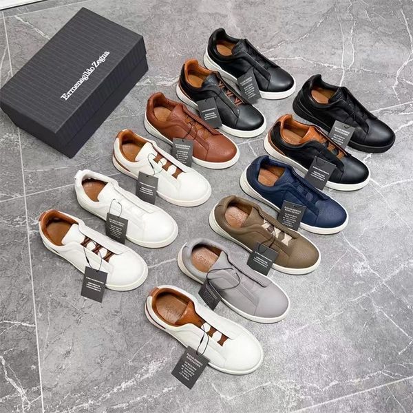 2024 Последний дизайнер моделей Zegna Mens Casual Shoes Business Casual Social Wedding Cavice Cavice Leather Light Tucky Sneakers Формальные тренеры Размер 38-45