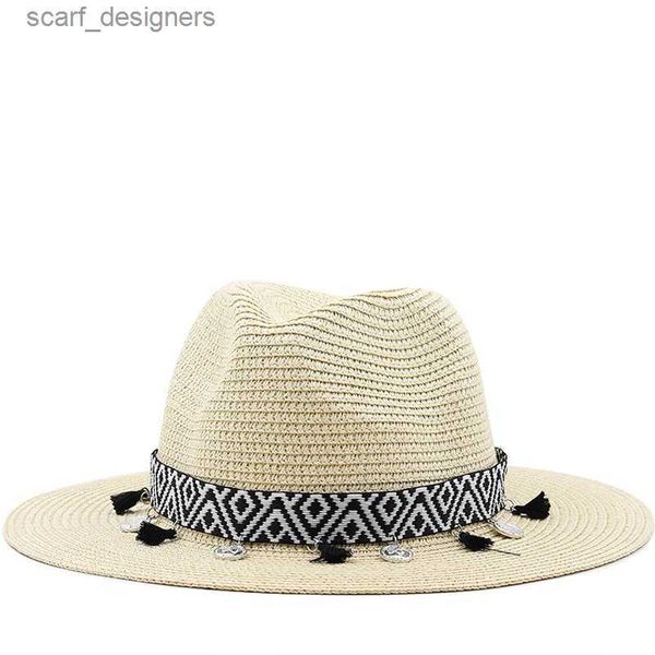 Breite Eimerhüte große Größe 60 cm neuer Stroh 7 cm Brim Summer Cooling Beach Sun Outdoor Party Panama Jazzhut Sombreros de Mujer Y240409