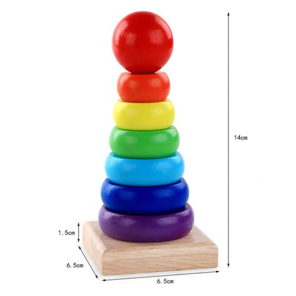 Rainbow Stacker Wooden Ring Образовательная игрушка детская башня складывает блокировки цвета игры игра малыш Montessori Toys for Kids Gifts