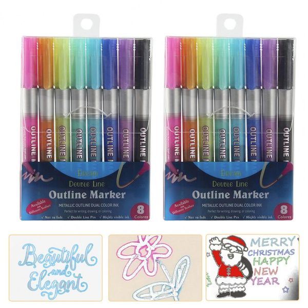 8 PCs Marker Stifte tragbare 8 Farben glatte Tinte Ausgang Schnellrocknen Tintenmarker-Stifte für Schulumrissstifte Zeichnenstifte