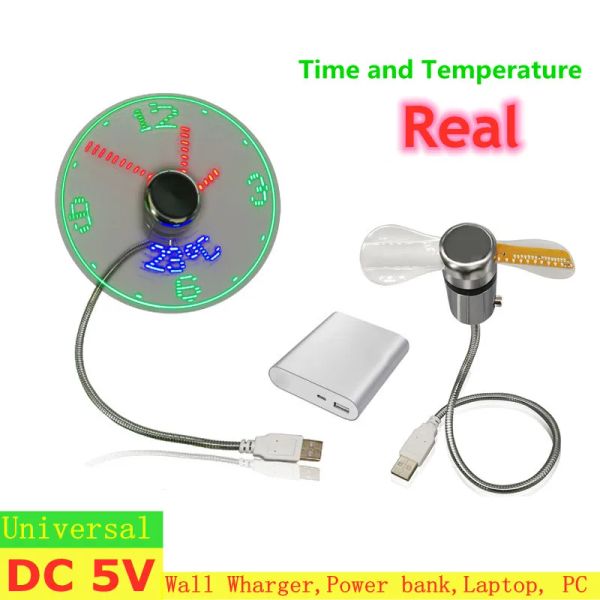 Gadget ventola USB e orologio luminoso Cooler portatile estate di moda universale DC 5V Mini ventole USB a 360 gradi Ruota per il laptop per PC per computer