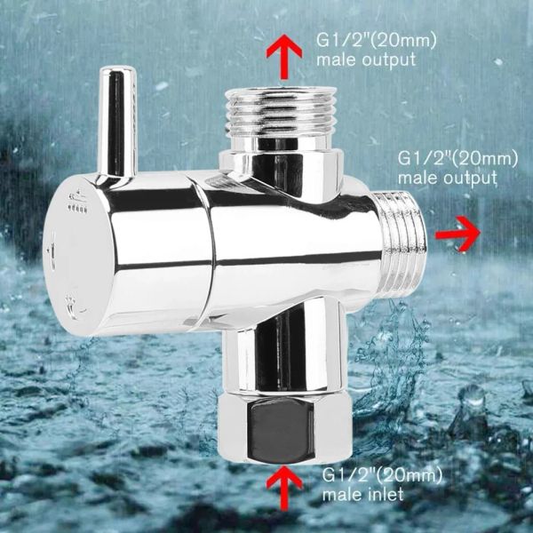 Válvula de desviador de chuveiro de 3 válvula 1/2 Válvula Torneira de água Splitter Tap conector de água de água Adaptador de torneira Adaptador de torneira Acessórios de banheiro
