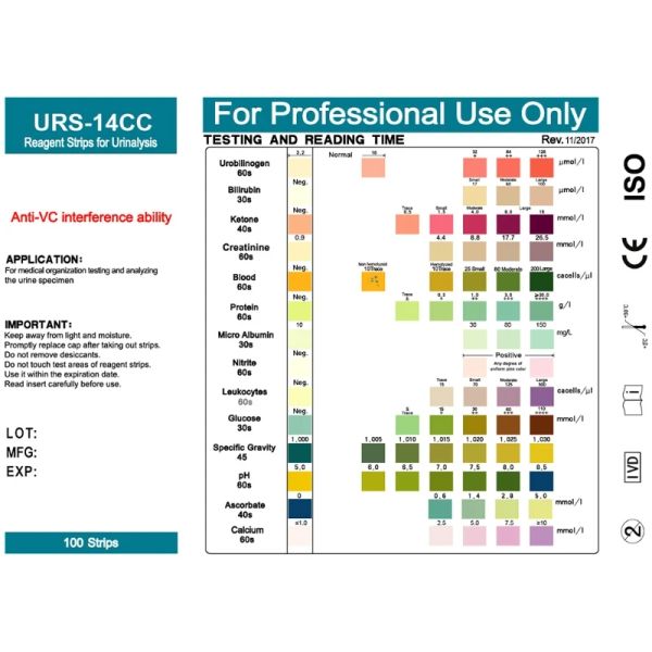 URS-14 100 Streifen Sensitive Urinanalyse-Reagenzentestpapier