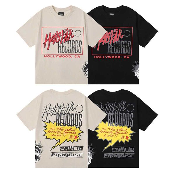 Camisetas masculinas Hellstar de alta qualidade American Love and Peace Earth Print Cotton Casual Manga curta camiseta J240409