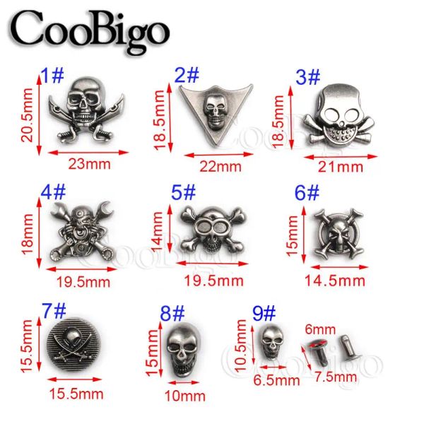 100Sets Metal Skull Rivet Spike Studs rebite punk rock bracelete