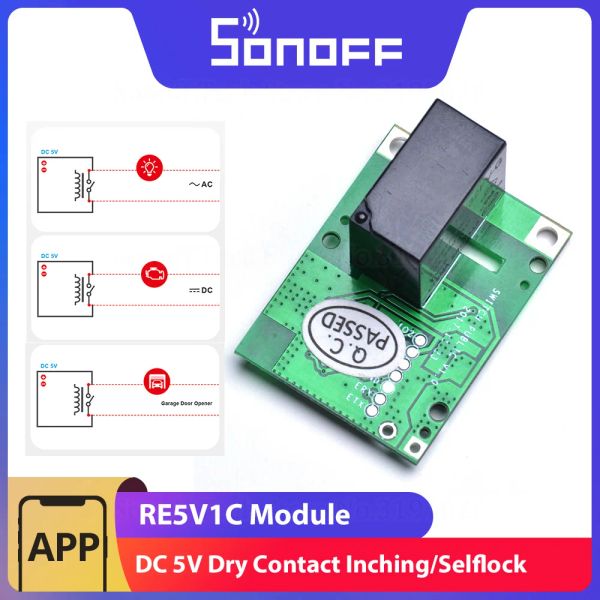 Sonoff RE5V1C DC 5V Wi-Fi Trockenkontakt-Relaismodul Inching/Selflock-Modus-Switch-Schalter Fernbedienung über eWelink