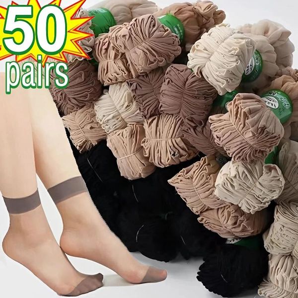 Frauen Socken transparent Ultra-dünn Nylon für Hautfarbe Kristall Seiden Ladies Kurzsommer 20-100pcs